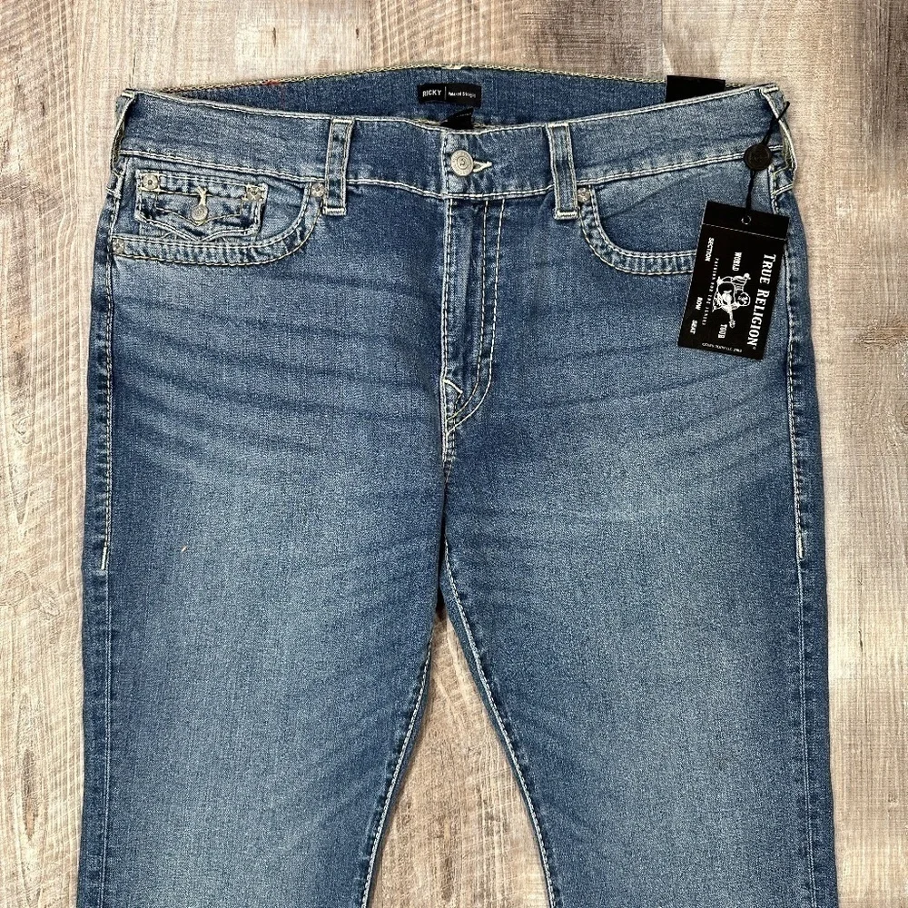 NWT True Religion Jeans Ricky Relax-Straight Blue Horseshoe Men's Size 40 x 33